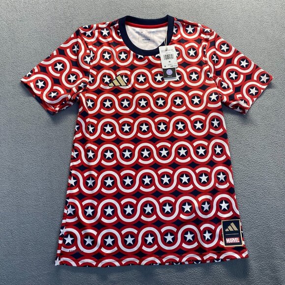 adidas Other - Adidas Marvel‎ Captain America Shirt Size M Slim Fit Red White & Blue mens NEW